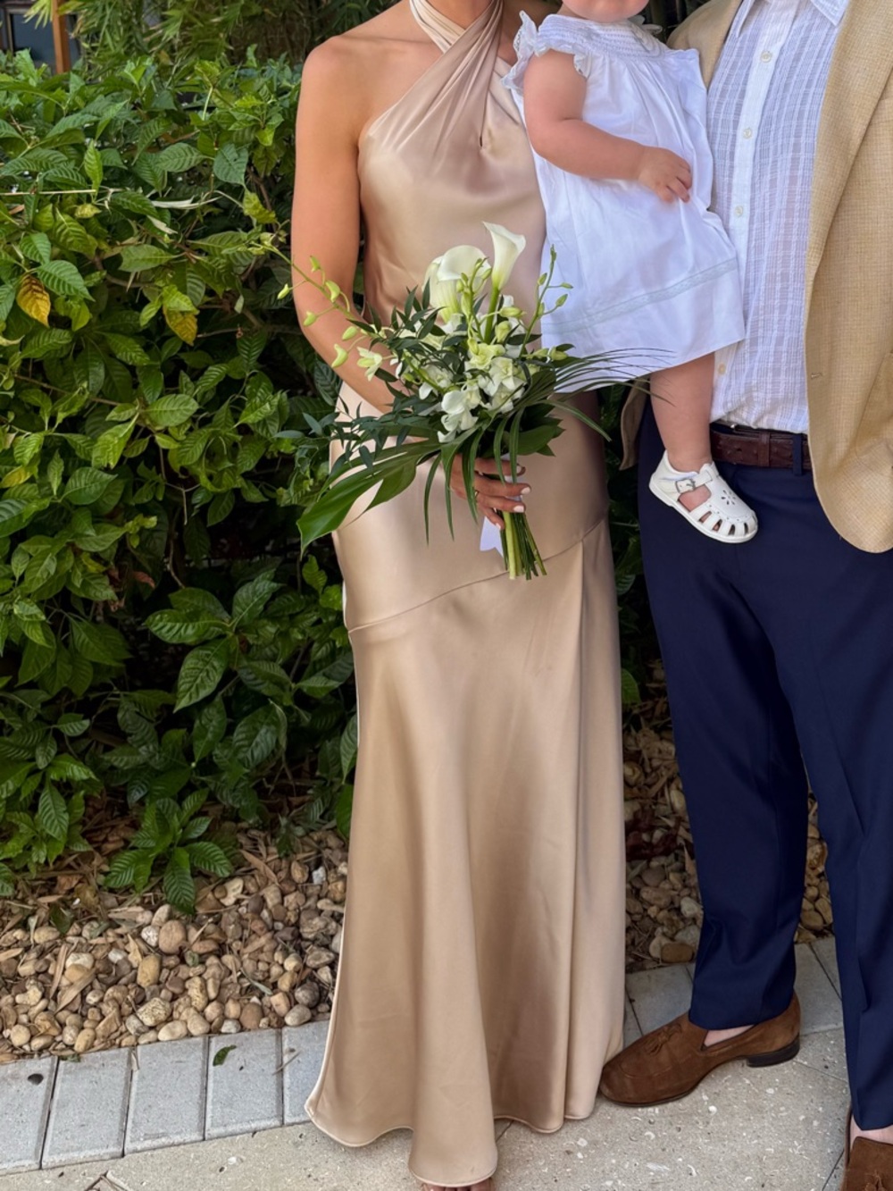 Revelry Halter Satin Gown in Champagne Gold
